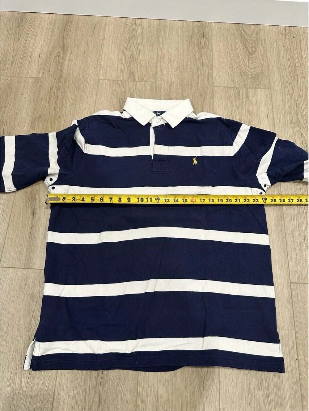 Polo Ralph Lauren Shirt Mens XL Blue White Rugby Striped Collar Pony Logo